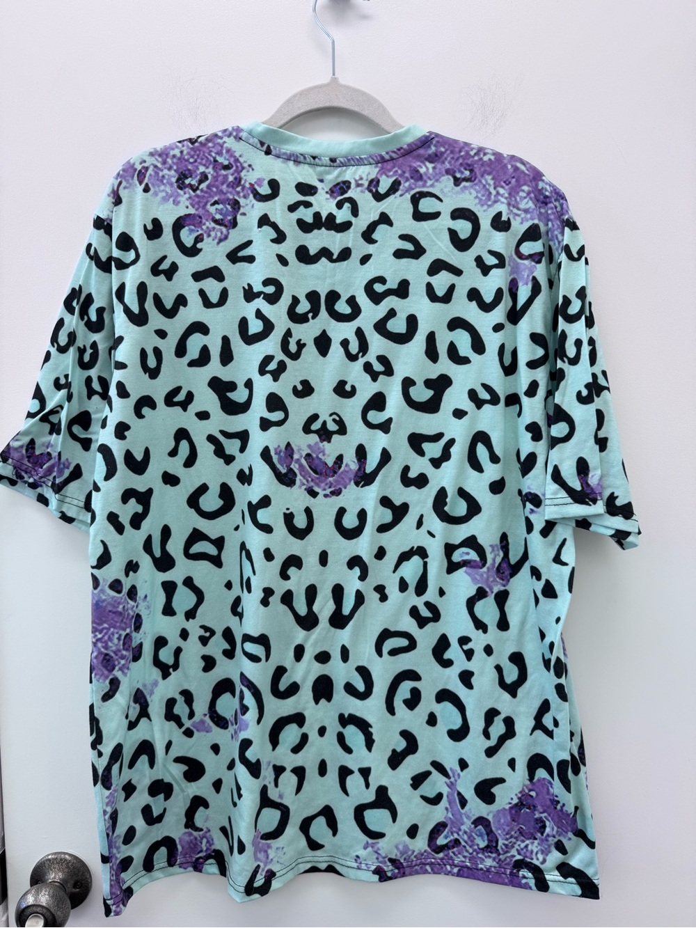 Plus Size Mint Leopard Short Sleeve Graphic Tee with Purple Accents - Picture 5 of 5